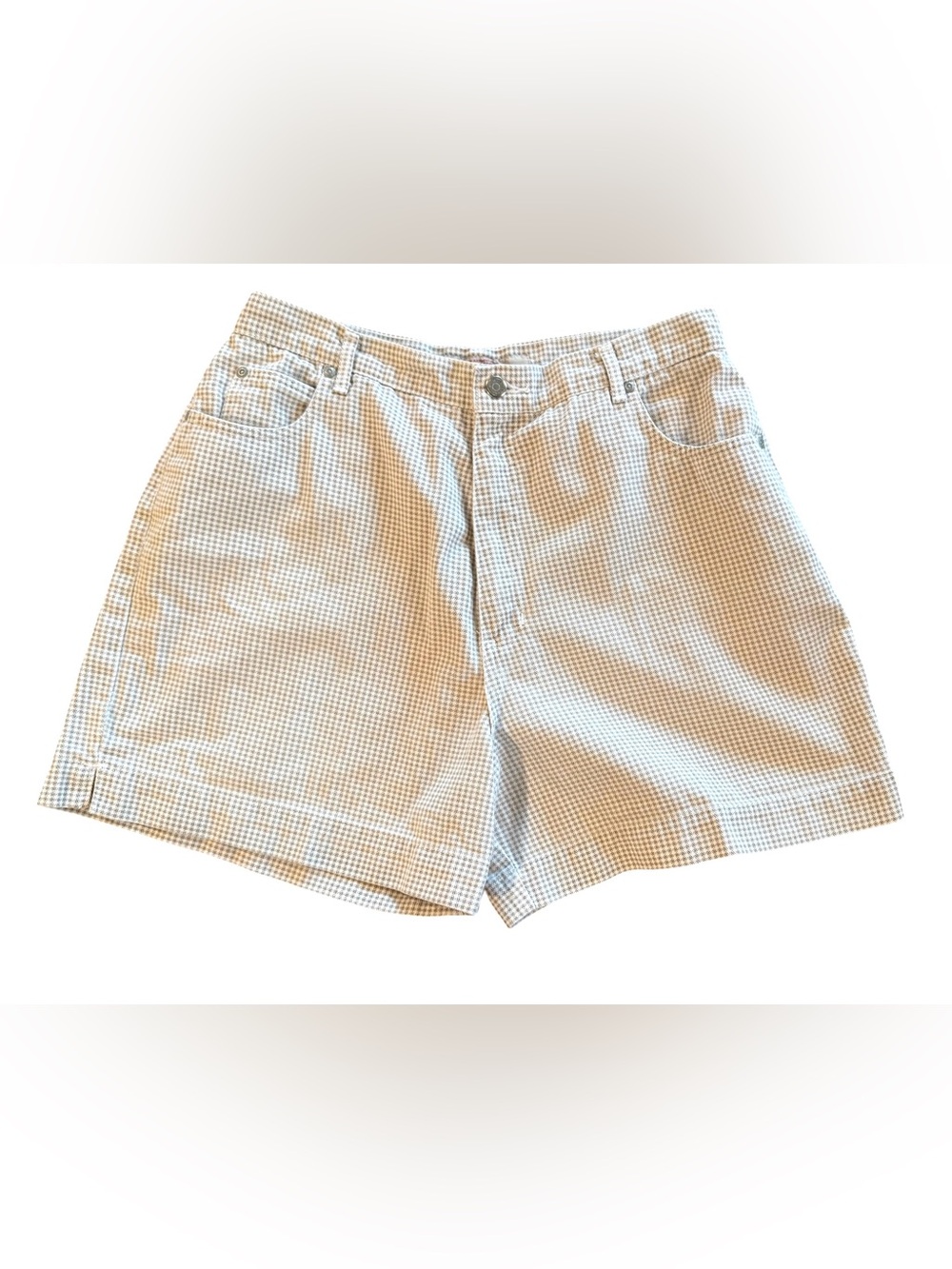 High Sierra Authentic Dungaree Vintage 90's Tan White High Waist Jean Shorts 10